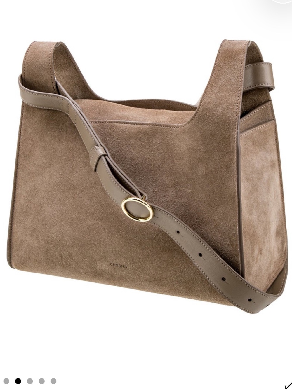 Cuyana Double Loop Bag Suede Neutral Tan Gray Crossbody Shoulder Bag - Picture 5 of 12
